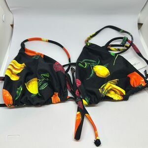 Weworewhat Bikini Top in Fruits Black Multi size XL NWT